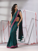 Teal Soft Cotton Saree With  Zari Stripe Designs-MA55CT06530047