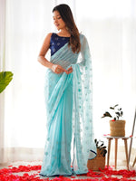 Saree Mall Women's Georgette Blue Embellished Designer Saree With Blouse Piece-19KAVI1903