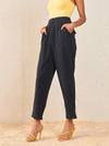 Women Black Back Flap Pocket Tapered Pants