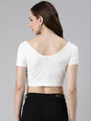 V-Neck Regular Sleeves Solid Blouson White Crop Top-AE-10659-White