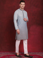 Men's Sequins Embroidered Kurta with Pyjama.-JOKP-P-5025Blue