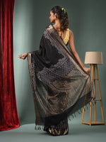 Black Blended Silk Handwoven Saree With Zari Border-MA50BSL34830110