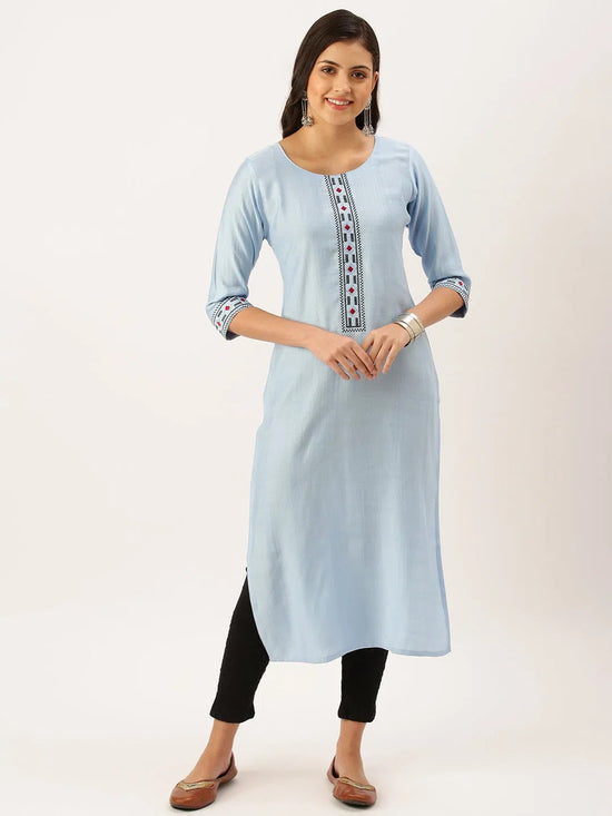 Women's Blue Solid Straight Kurta-SKC-3231-Blue