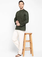 Hangup Men Standard Solid Men's Indian Wear-Olive_Magic_Patch_ShortKurta