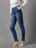 Women's Blue Solid Skinny Fit Denim Jeans-IM-9939-1-Blue