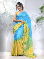 Yellow And Sky Blue Shibori Printed Silk Saree-MA56BSL34660010