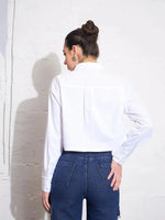 Women White Poplin FIND YOUR PURPOSE Crop Shirt