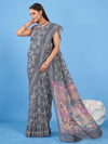 Saree Mall Women's Linen Blend Grey Printed Designer Saree With Blouse Piece-SUMER106