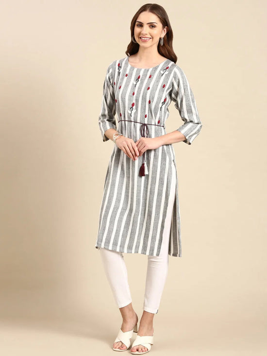 Women's Grey Printed Straight Kurta-SKC-3123-Grey