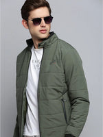 Men Green Solid Casual Jacket-LBR-245-Olive