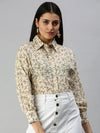 Women's Yellow Printed Shirt-AE-10197-Yellow