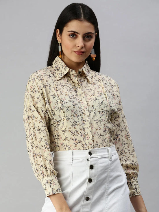 Women's Yellow Printed Shirt-AE-10197-Yellow