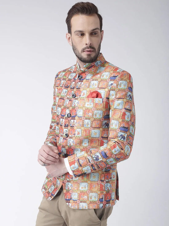 Hangup Men Standard Printed Men Formalwear-D345ButtonBlazer