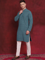 Sequin Embroidered Pure Cotton Kurta with Pyjamas-JOKP-P-5028Blue