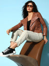 Women Solid Standard Brown Jacket