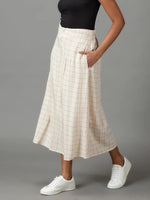 Women's Cream Checked Culottes-AE-10402-Cream