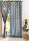 Pergola 100% cotton geometric curtain for living room & Bedroom - Room darkening - Indigo - Pack of 1-230422066