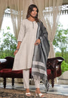 Off White Geometric Printed Cotton Kurta Pant Set With Tassels On Dupatta-J4754OFFWHITE