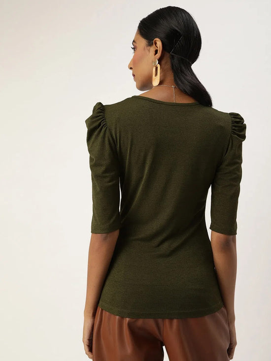 Veni Vidi Vici Olive Puff Sleeve Top