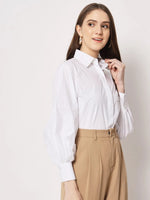 White Balloon Sleeve Cotton Shirt