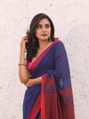 Blue Pure Cotton Saree With Temple Border-MA54CT33440074