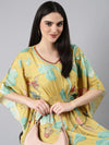 Women Yellow Floral Kaftan Dress-DW-3843-Yellow