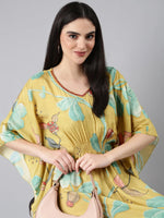 Women Yellow Floral Kaftan Dress-DW-3843-Yellow