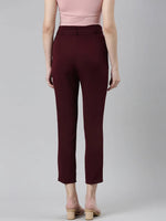 Women Burgundy Solid Peg Trouser-LT-KN-505-Burgundy