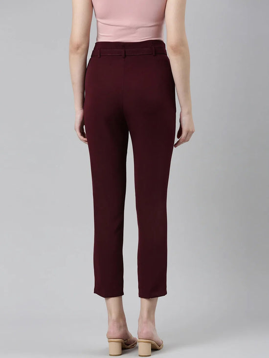 Women Burgundy Solid Peg Trouser-LT-KN-505-Burgundy