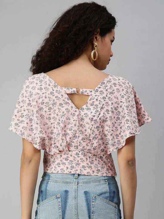 Women's Printed Peach Top-AE-10180-Peachnavyblue