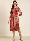 Women Maroon Striped Straight Kurta-HO-2723-Maroon