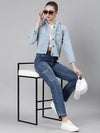 Women Blue Solid Denim Jacket-GZ-9513-Blue