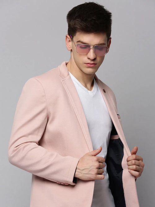 Men Pink Solid Blazer-LBR-4500-Pink