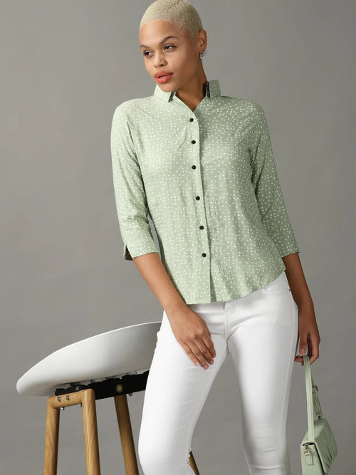 Women's Green Printed Shirt-AE-333102-Green