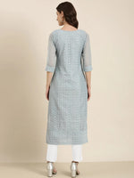 Women Blue Embellished Straight Kurta-SKC-1216-Blue