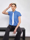 Women Dull Blue Neck Tie Detail Top