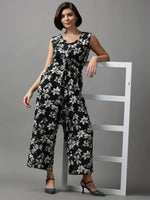 Women's Black Printed Jumpsuit-AE-15023-Black