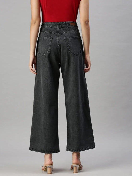 Women's Denim Charcoal Wide Leg Jeans-GZ5026-Charcoal