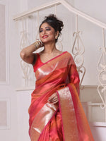 Red Dual-Tone Tissue Saree With Zari Borders-MA64TIS46610001