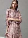 Women's Pink Printed Drop-Waist Dress-AE-15620-Pink