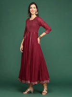 Women's Maroon Solid A-Line Kurta-ON-546-Maroon