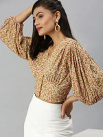 Women's Beige Printed Crop Top-AE-10290-Beige