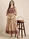 Women Anarkali Beige Floral Kurta-AT-A1463-LG-Beige