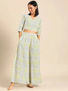 Overlap crop top with flare pyjama set in Checks