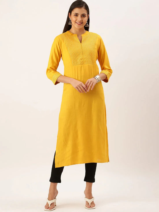 Women's Yellow Solid Straight Kurta-UB-2040-Mustard