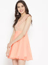 Broad collar with block print Skater Dress in Light peach