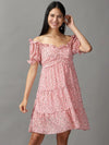 Women's Pink Floral Fit and Flare Dress-HQ-6-Pink