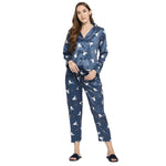 Smarty Pants Women's Silk Satin Dark Blue Color Hallowen Print Full Sleeves Night Suit