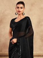 Saree Mall Women's Chiffon Black Embellished Designer Saree With Blouse Piece-SRVATN7910