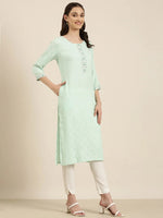 Women Sea Green Solid Straight Kurta-NJ-3531328-Seagreen